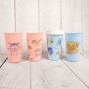 Zak - Gilmore Girls 4 Pack Cups W/ 1 Lid - Pink Blue 16.5oz Luke's Dragonfly Inn